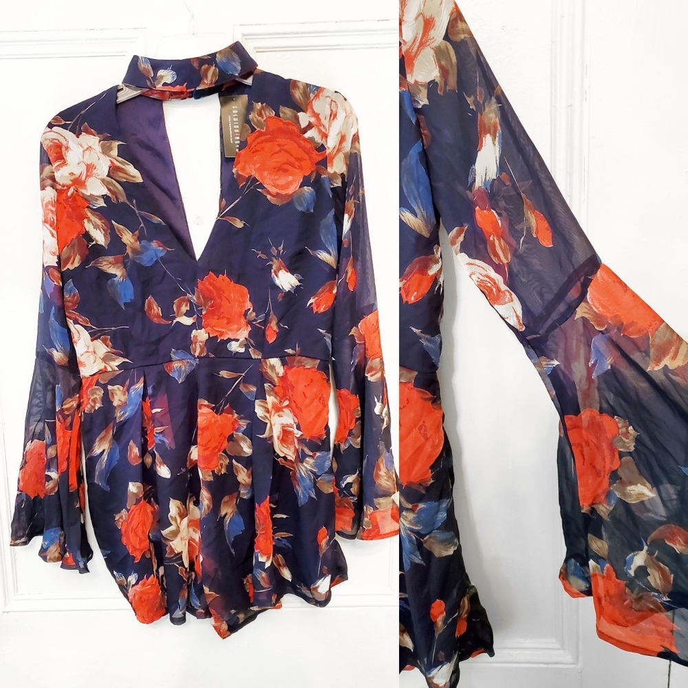 Floral long sleeves romper